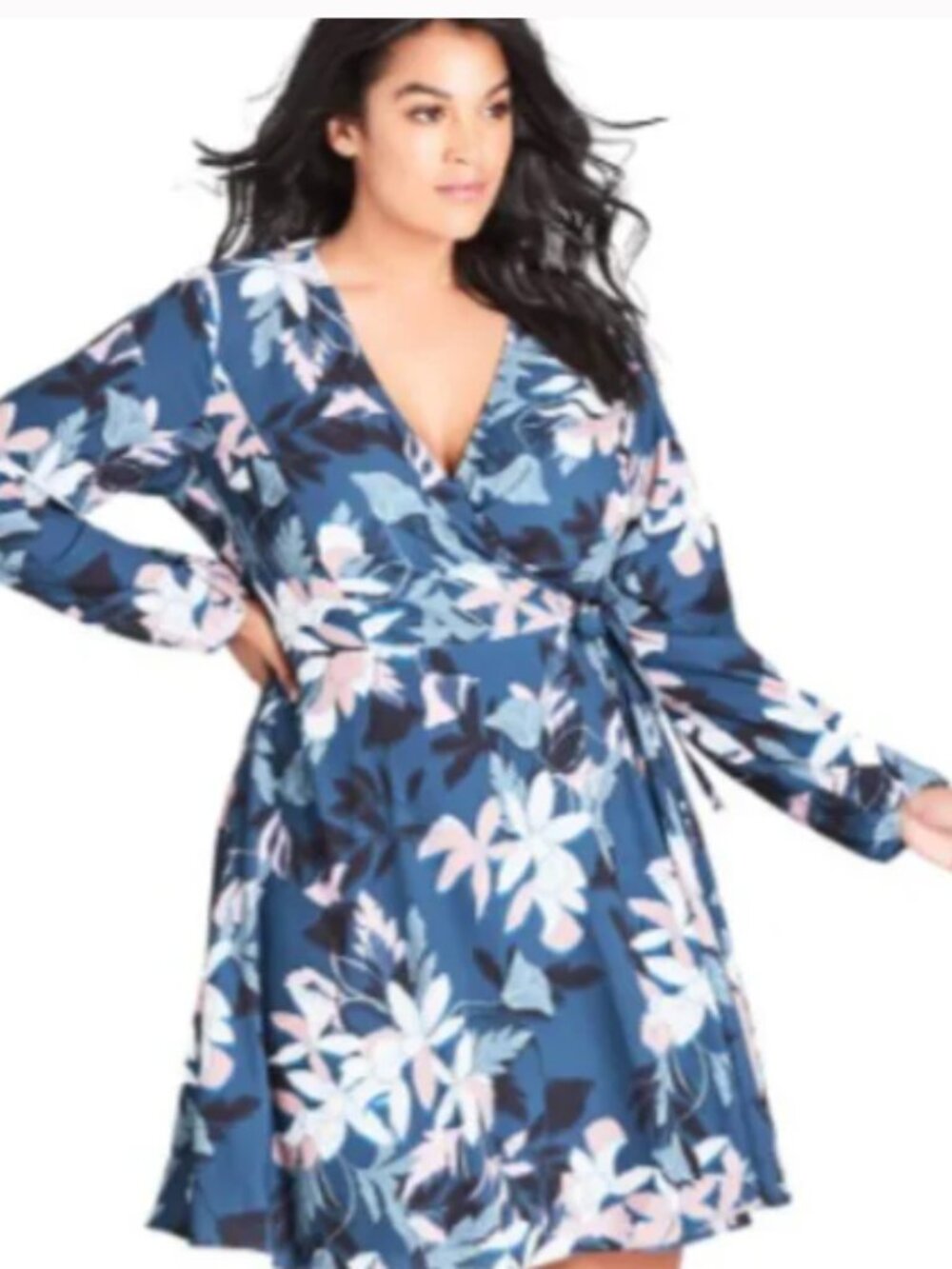 City Chic Teal Luna Floral Wrap Dress with Pink & White Accents L-20